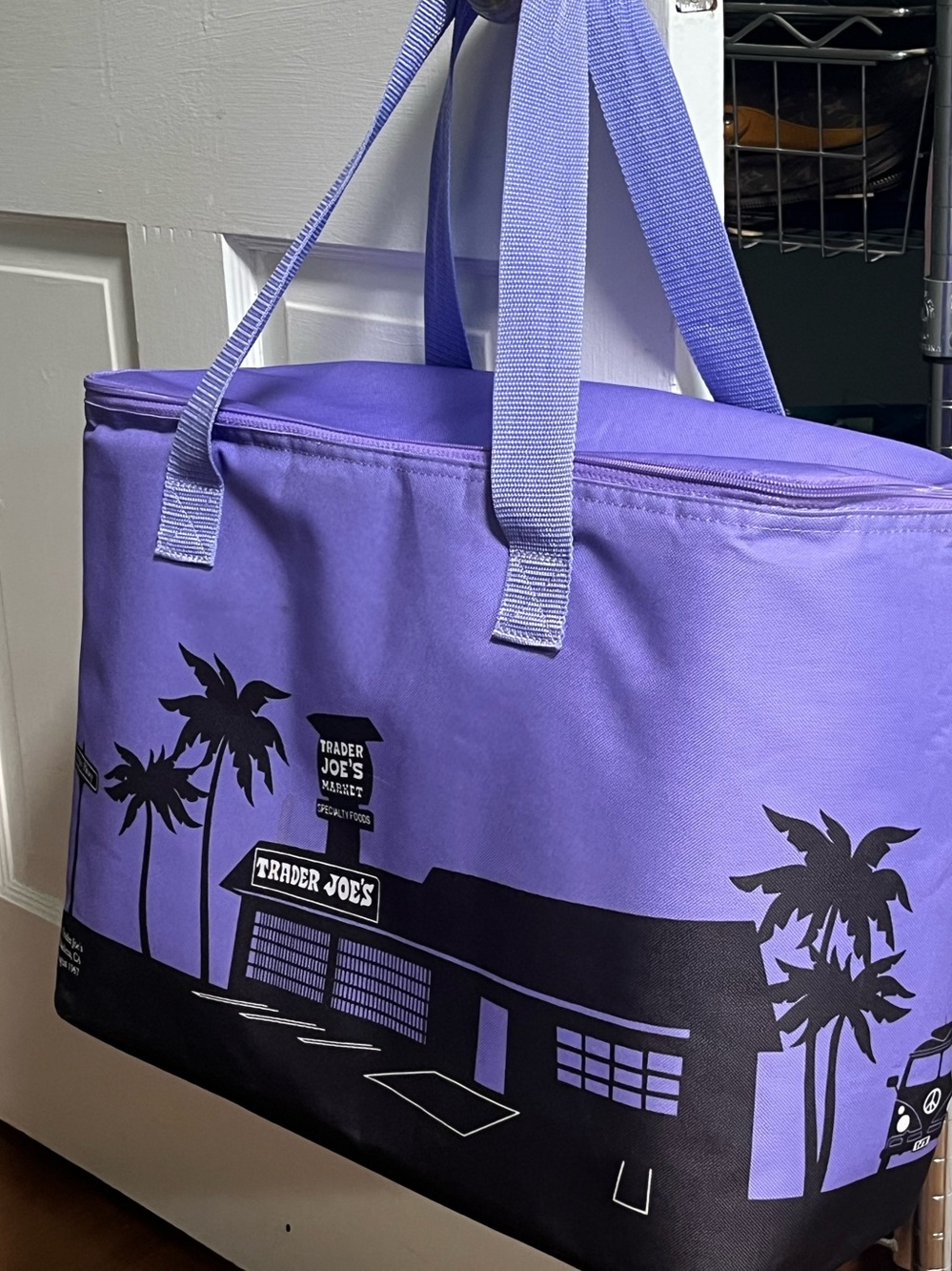 Trader Joe's limited-edition
Lavender Reusable Insulated large cooler tote Bag